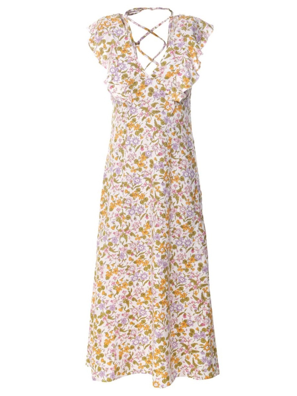 Rails Floral Crisscross Maxi Dress in White, Yellow and Lilac 100% linen